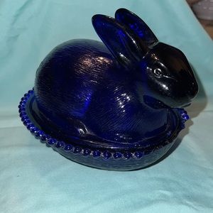 Vintage Cobalt Blue Bunny Candy Dish